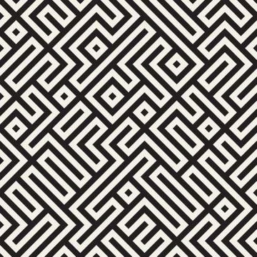 Vector Seamless Black And White Irregular Geometric Blocks Pattern Stock Illustration