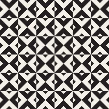 Vector Seamless Black And White Square Triangle Geometric Blocks Pattern Stock Illustration
