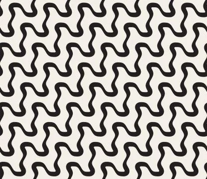Vector Seamless Black And White Diagonal Wavy Lines Pattern Stock Illustration