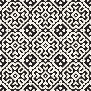 Vector Seamless Black And White Ethnic Geometric Blocks Pattern Stock Illustration
