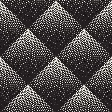 Vector Seamless Black And White Stippling Rhombus Gradient Halftone Dot Work 库存插图