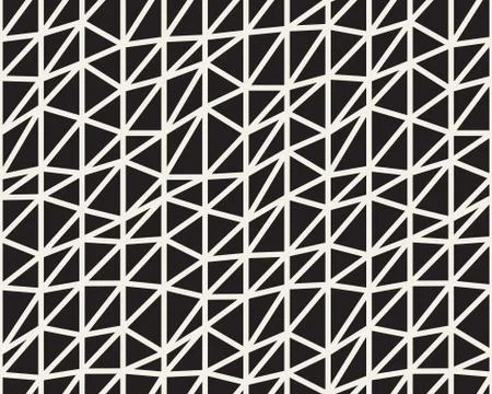 Vector Seamless Black And White Irregular Triangle Lines Grid Structure Pattern 스톡 일러스트