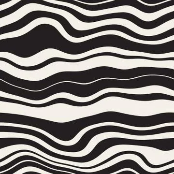 Vector Seamless Black and White  Wavy Parallel Distorted lines Pattern Stock Illustration