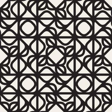 Vector Seamless Black and White Rounded Line Geometric Lace  Pattern Stock Illustration