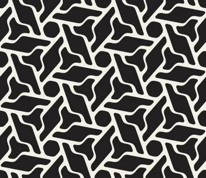 Vector Seamless Black And White Rounded Floral Hexagonal Shape Pattern Stock Illustration