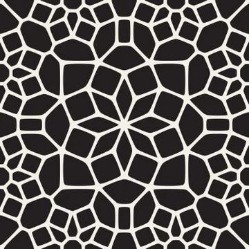 Vector Seamless Black and White Round Star Lace Ornamental Pattern Stock Illustration