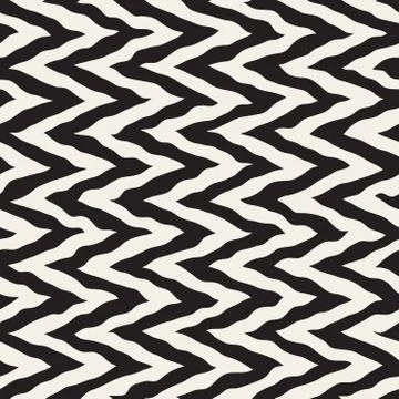 Vector Seamless Black and White Rounded Rough Hand Painted ZigZag Lines Pattern 스톡 일러스트
