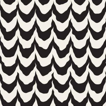 Vector Seamless Black and White Rounded Rough Hand Painted Wave Lines Pattern 스톡 일러스트