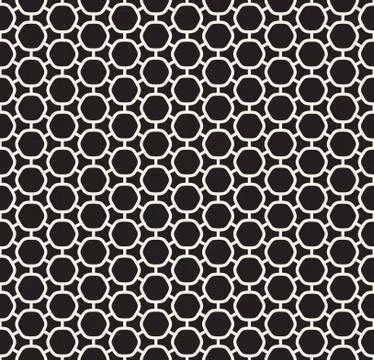 Vector Seamless Black and White Rounded Hexagon Line Connected Grid Simple Stock Illustration