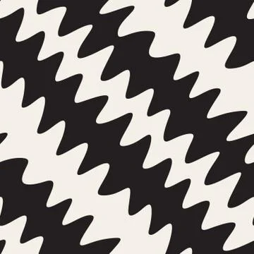 Vector Seamless Black and White Hand Drawn ZigZag Diagonal Stripes Pattern Illustrazione stock