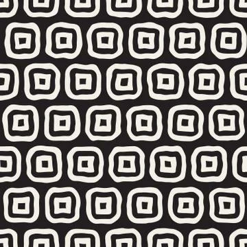 Vector Seamless Black and White Hand Drawn Rounded Rectangles Pattern Stock Illustration