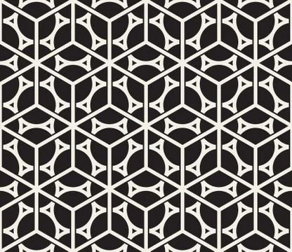 Vector Seamless Black And White Rounded Geometric Pattern Illustrazione stock