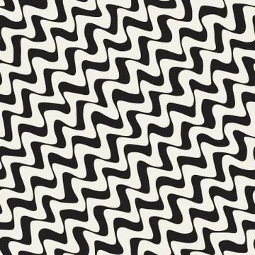 Vector Seamless Black and White Hand Drawn ZigZag Diagonal Stripes Pattern 스톡 일러스트