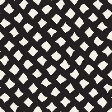 Vector Seamless Black and White Hand Drawn Diagonal Rectangles Pattern Stock Illustration