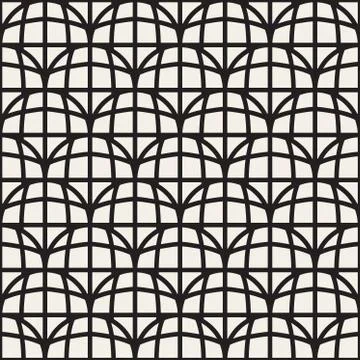 Vector Seamless Black And White Retro Geometric Circles Grid Pattern Stock Illustration