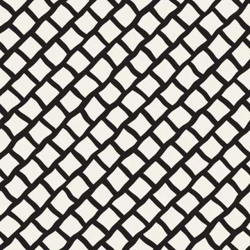 Vector Seamless Black and White Hand Drawn Rhombus Pavement Pattern Stock Illustration