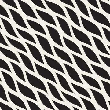 Vector Seamless Black and White Hand Drawn Diagonal Wavy Shapes Pattern 스톡 일러스트