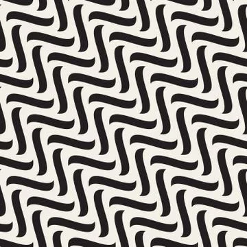 Vector Seamless Black and White Hand Drawn Diagonal Wavy Shapes Pattern 스톡 일러스트