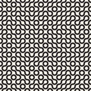 Vector Seamless Black and White Rounded Line Geometric Maze Pattern Stock Illustration