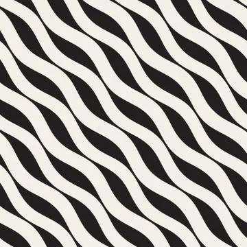 Vector Seamless Black and White Hand Drawn Diagonal Lines Pattern Stock Illustration