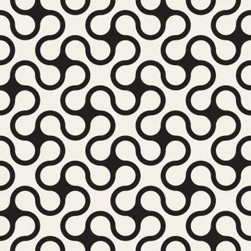 Vector Seamless Black and White Rounded Line Spiral Cross Pattern Stock Illustration