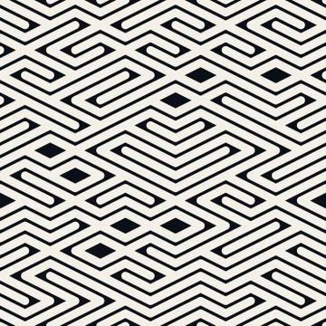 Vector Seamless Black and White Rounded Line Maze Irregular Pattern Stock Illustration