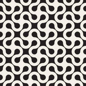 Vector Seamless Black and White Rounded Line Spiral Cross Pattern Stock Illustration