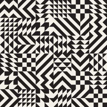 Vector Seamless Black and White Irregular Geometric Blocks Pattern Illustrazione stock