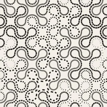 Vector Seamless Black and White Rounded Dash Line Cross Pattern Stock Illustration