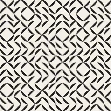 Vector Seamless Black and White Irregular Arc Grid Geometric Pattern Stock Illustration