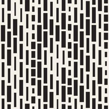 Vector Seamless Black And White Irregular Dash Rectangles Grid Pattern. Abstract Stock Illustration
