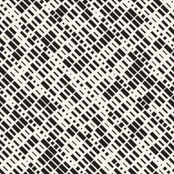 Vector Seamless Black And White Irregular Dash Rectangles Grid Pattern. Trendy 스톡 일러스트