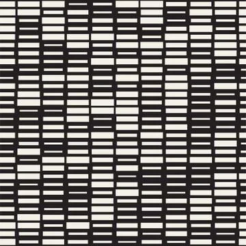 Vector Seamless Black And White Irregular Dash Rectangles Grid Pattern. Trendy Illustrazione stock