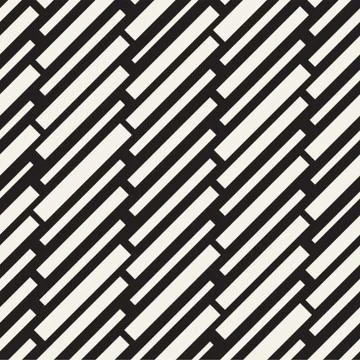 Vector Seamless Black And White Irregular Dash Rectangles Grid Pattern. Abstract 스톡 일러스트