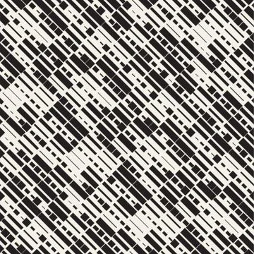Vector Seamless Black And White Irregular Dash Rectangles Grid Pattern. Trendy Illustrazione stock