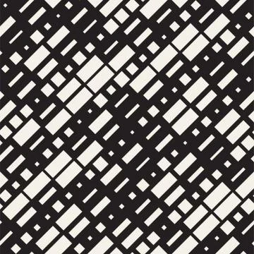 Vector Seamless Black And White Irregular Dash Rectangles Grid Pattern. Trendy イラスト素材