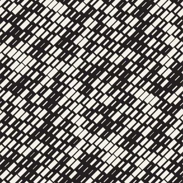 Vector Seamless Black And White Irregular Dash Rectangles Grid Pattern. Abstract Stock Illustration