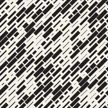 Vector Seamless Black And White Irregular Dash Rectangles Grid Pattern. Abstract Stock Illustration
