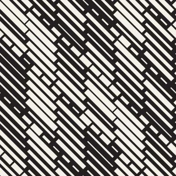 Vector Seamless Black And White Irregular Dash Rectangles Grid Pattern. Trendy イラスト素材