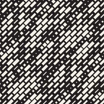 Vector Seamless Black And White Irregular Dash Rectangles Grid Pattern. Trendy 스톡 일러스트