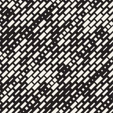 Vector Seamless Black And White Irregular Dash Rectangles Grid Pattern. Trendy 스톡 일러스트