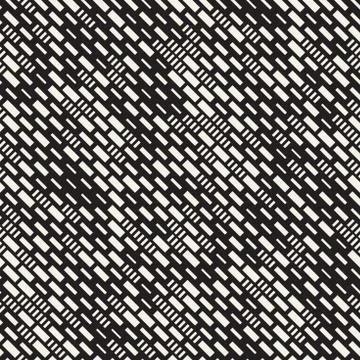 Vector Seamless Black And White Irregular Dash Rectangles Grid Pattern. Trendy Illustrazione stock