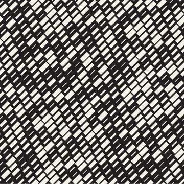 Vector Seamless Black And White Irregular Dash Rectangles Grid Pattern. Trendy Stock Illustration