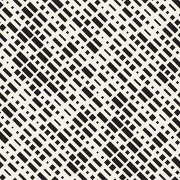 Vector Seamless Black And White Irregular Dash Rectangles Grid Pattern. Abstract Illustrazione stock