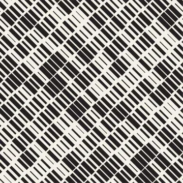 Vector Seamless Black And White Irregular Dash Rectangles Grid Pattern. Abstract Stock Illustration