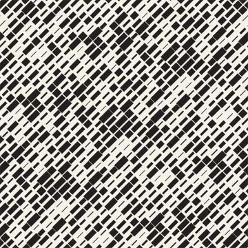 Vector Seamless Black And White Irregular Dash Rectangles Grid Pattern. Abstract Stock Illustration