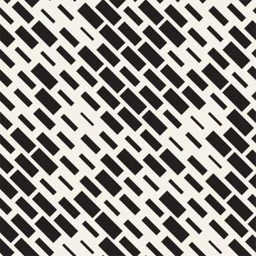 Vector Seamless Black And White Irregular Dash Rectangles Grid Pattern. Abstract 스톡 일러스트