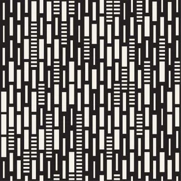 Vector Seamless Black And White Irregular Dash Rectangles Grid Pattern. Trendy 스톡 일러스트