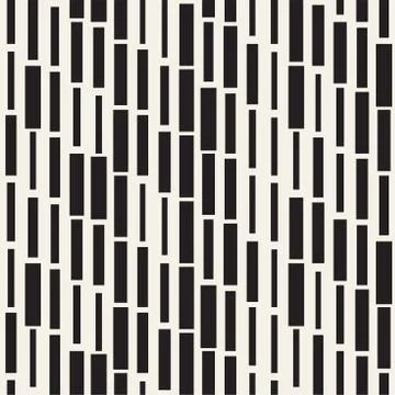 Vector Seamless Black And White Irregular Dash Rectangles Grid Pattern. Abstract 스톡 일러스트