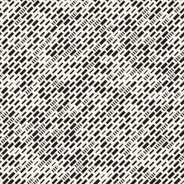 Vector Seamless Black And White Irregular Dash Rectangles Grid Pattern. Abstract Illustrazione stock